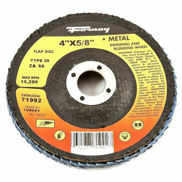 Forney Flap Disc, Type 29, 4 in x 5/8 in, ZA60 71992